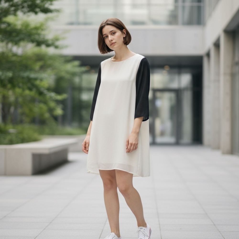 Everly Black and Cream Long Sleeve‎ Dress